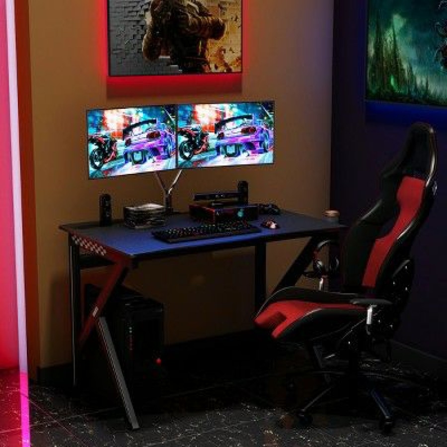 Computer Desks * | Costway Gaming Desk Gamers Computer Table E-Sports K-Shaped W/ Cup Holder Hook Home New