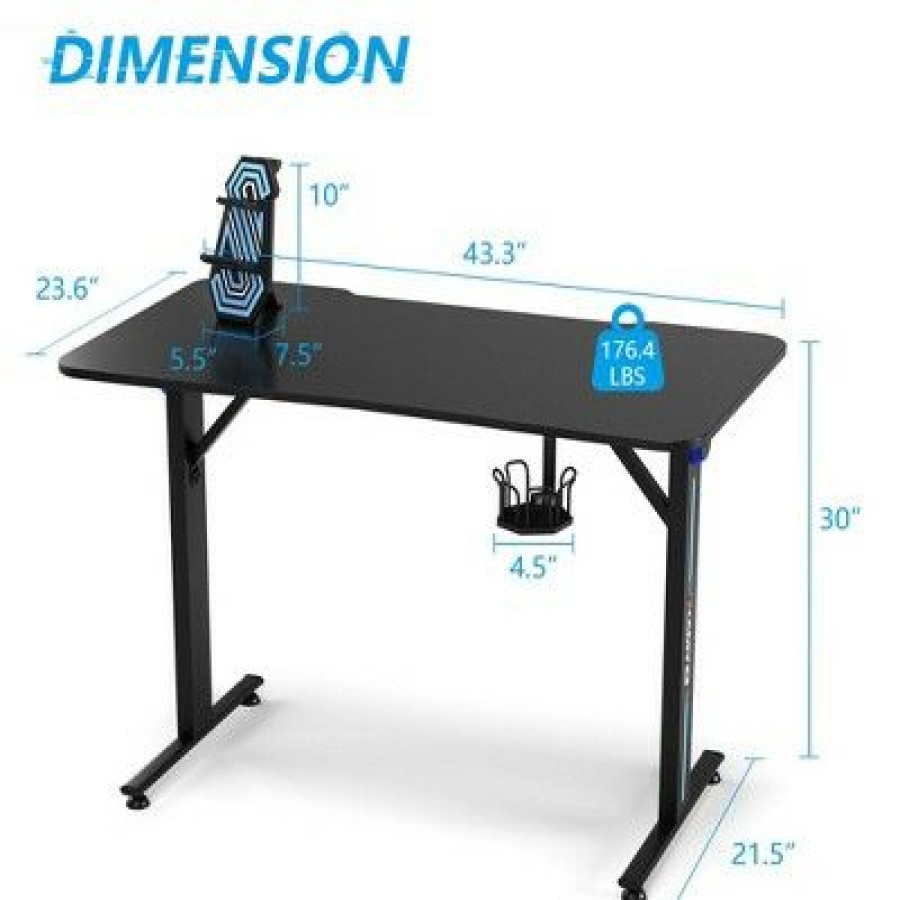 Computer Desks * | Costway Gaming Desk Home Office Pc Computer Desk W/Led Lignt&Gaming Handle Rack