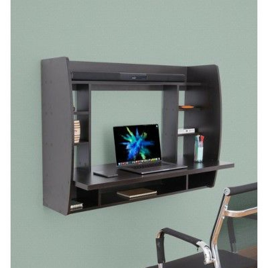 Executive Desks * | Basicwise Wall Mount Laptop Office Desk With Shelves