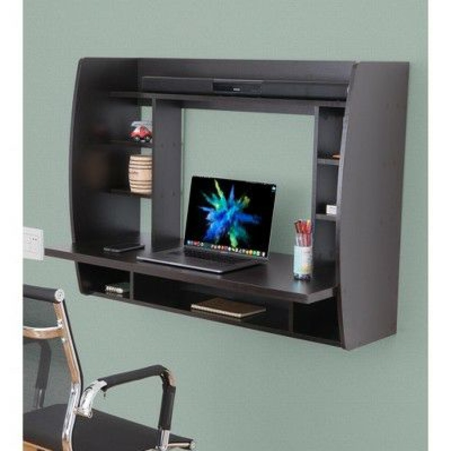 Executive Desks * | Basicwise Wall Mount Laptop Office Desk With Shelves