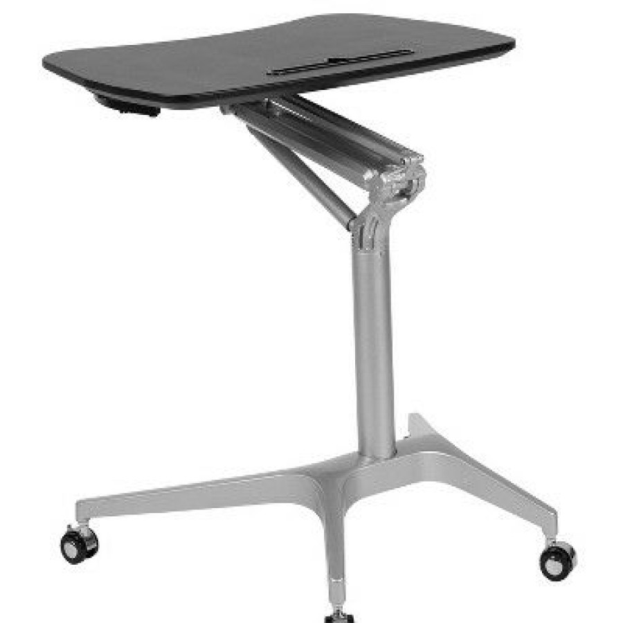 Executive Desks * | Mobile Sit-Down Stand-Up Ergonomic Standing Computer Desk Riverstone Furniture Black