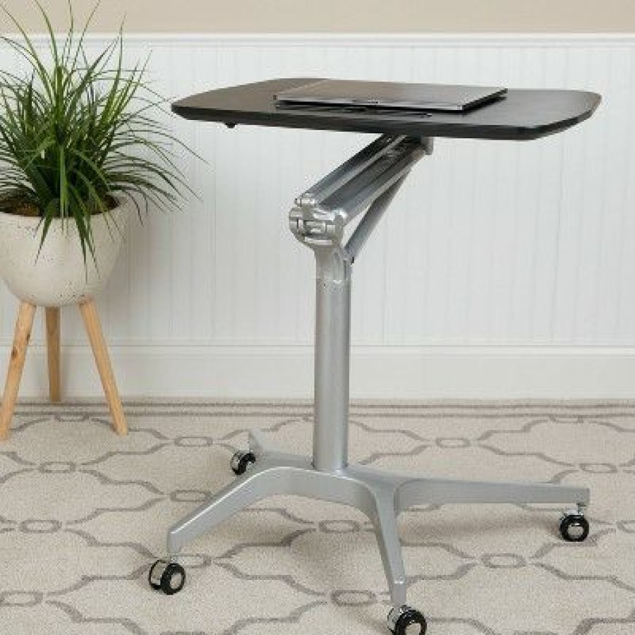 Executive Desks * | Mobile Sit-Down Stand-Up Ergonomic Standing Computer Desk Riverstone Furniture Black