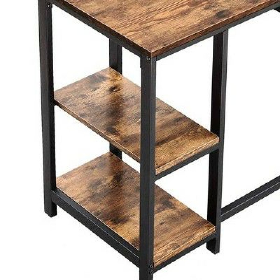 Executive Desks * | L Shape Wood And Metal Frame Computer Desk With 2 Shelves Brown/Black The Urban Port