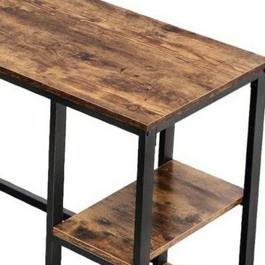 Executive Desks * | L Shape Wood And Metal Frame Computer Desk With 2 Shelves Brown/Black The Urban Port