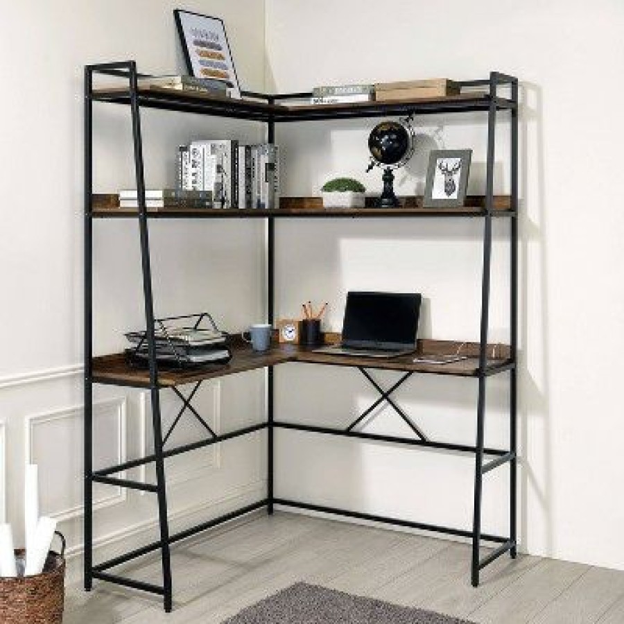 Corner Desks * | Clydebank Corner Desk With Bookcase And Usb Plug Homes: Inside + Out