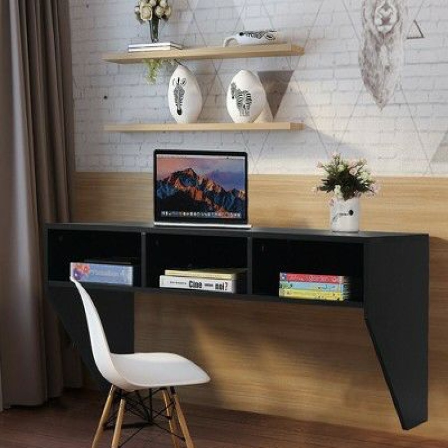 Executive Desks * | Costway Wall Mounted Floating Computer Table Sturdy Desk Home Office Furni Storag Shelf