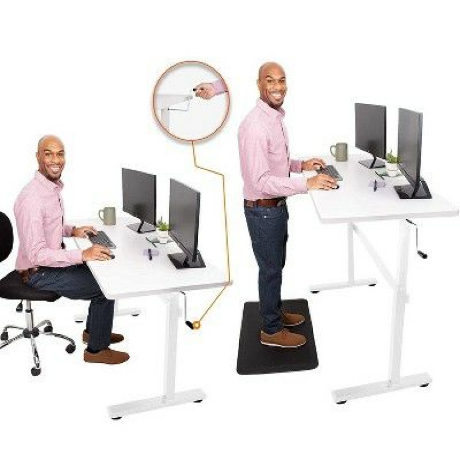 Executive Desks * | Tranzendesk Standing Desk 55 Manual Height Adjustable Workstation White Stand Steady