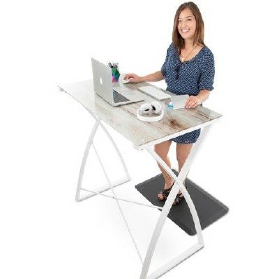 Executive Desks * | Joy Glass Standing Desk 43" Modern Multifunctional Stand-Up Table Wood Print Stand Steady