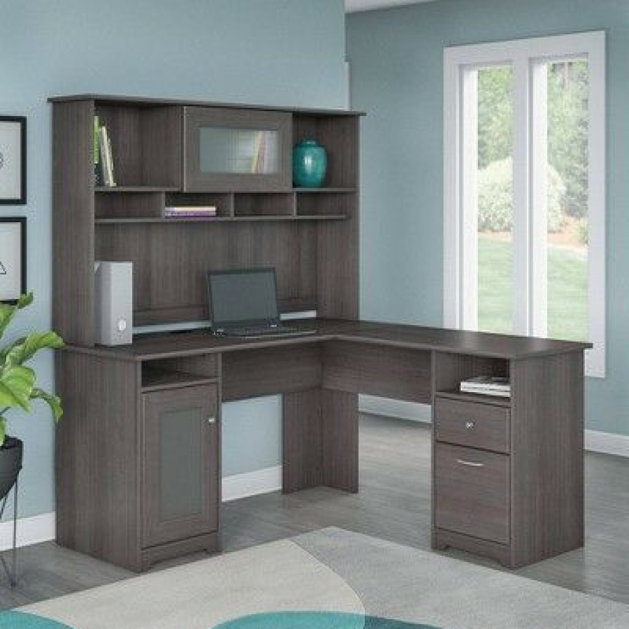 Executive Desks * | Cabot 60W L Shaped Computer Desk With Hutch Bush Furniture