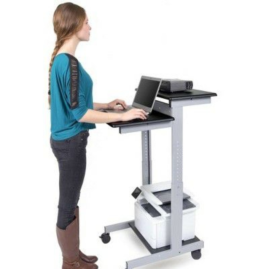 Computer Desks * | Stand Up Desk Store Rolling Adjustable Height Two Tier Standing Desk Computer Workstation