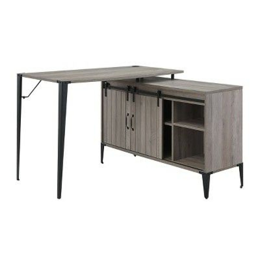 Executive Desks * | Zakwani Writing Desk With Usb Gray Oak/Black Finish Acme Furniture