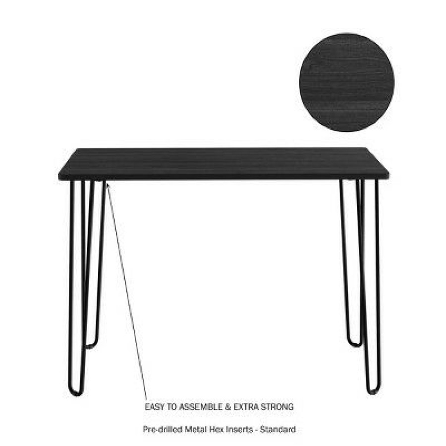 Executive Desks * | Lavish Home Desk With Hairpin Legs, Woodgrain-Look And Steel Accent, Black