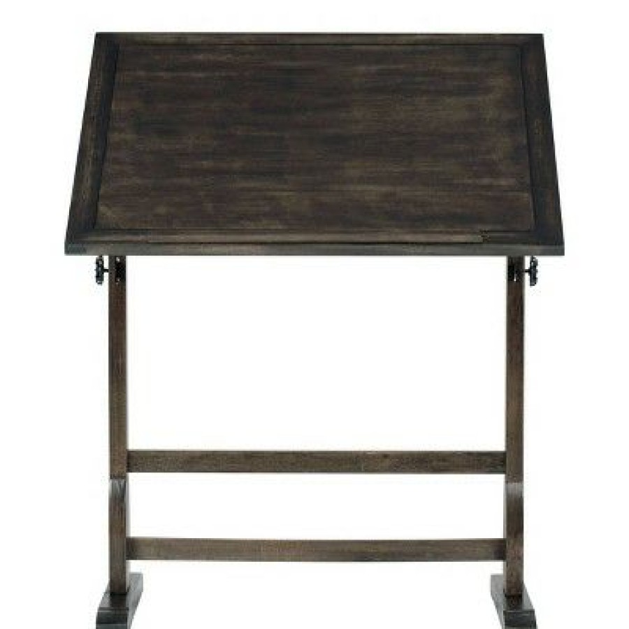 Drafting Tables * | Vintage Solid Wood Drawing/Drafting Table With 36" Wide Adjustable Top Distressed Black Studio Designs