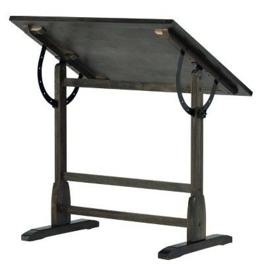 Drafting Tables * | Vintage Solid Wood Drawing/Drafting Table With 36" Wide Adjustable Top Distressed Black Studio Designs