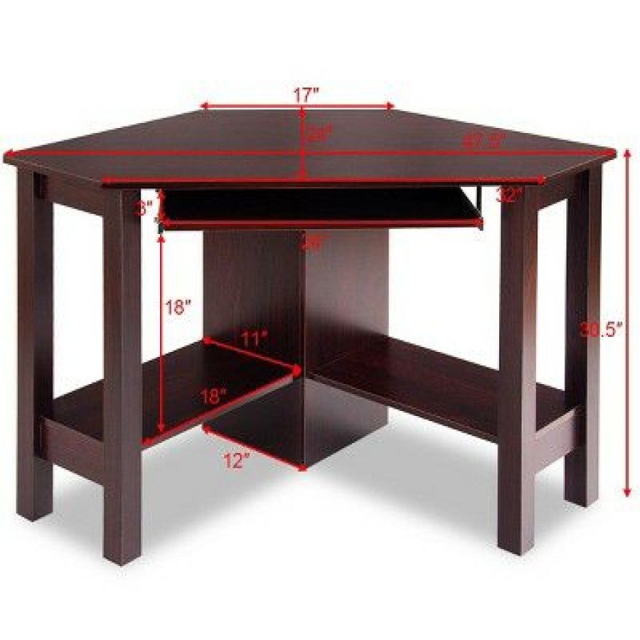 Corner Desks * | Costway Wooden Corner Desk With Drawer Computer Pc Table Study Office Room Brown