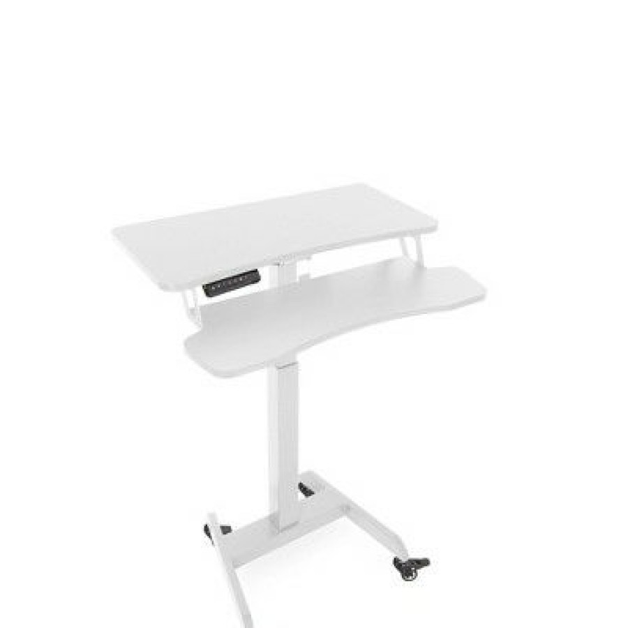 Computer Desks * | Cruizer Premier Electric Height Adjustable Mobile Podium With Keyboard Tray White Stand Steady