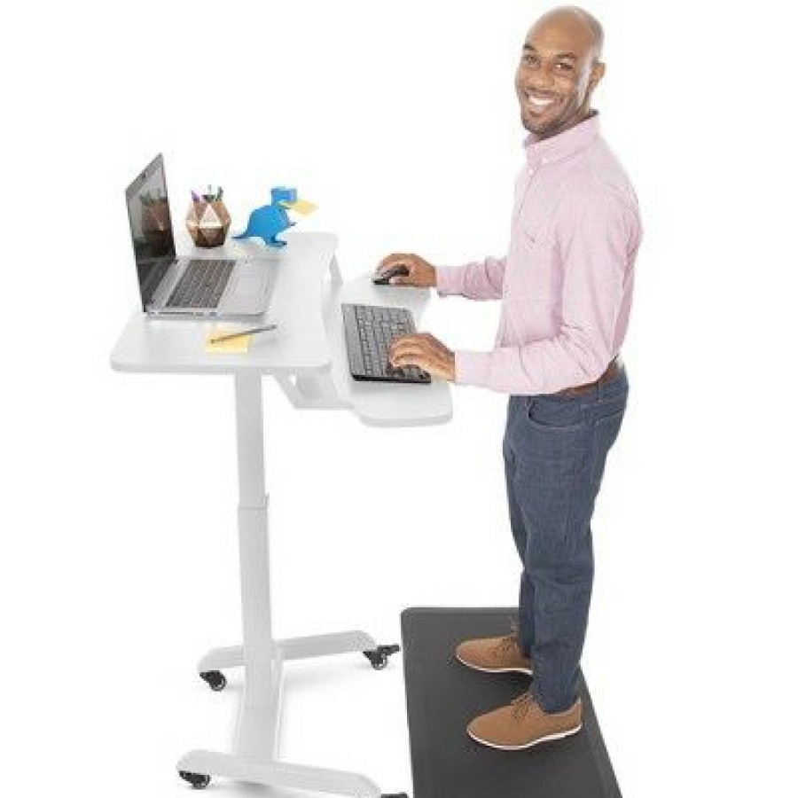 Computer Desks * | Cruizer Premier Electric Height Adjustable Mobile Podium With Keyboard Tray White Stand Steady