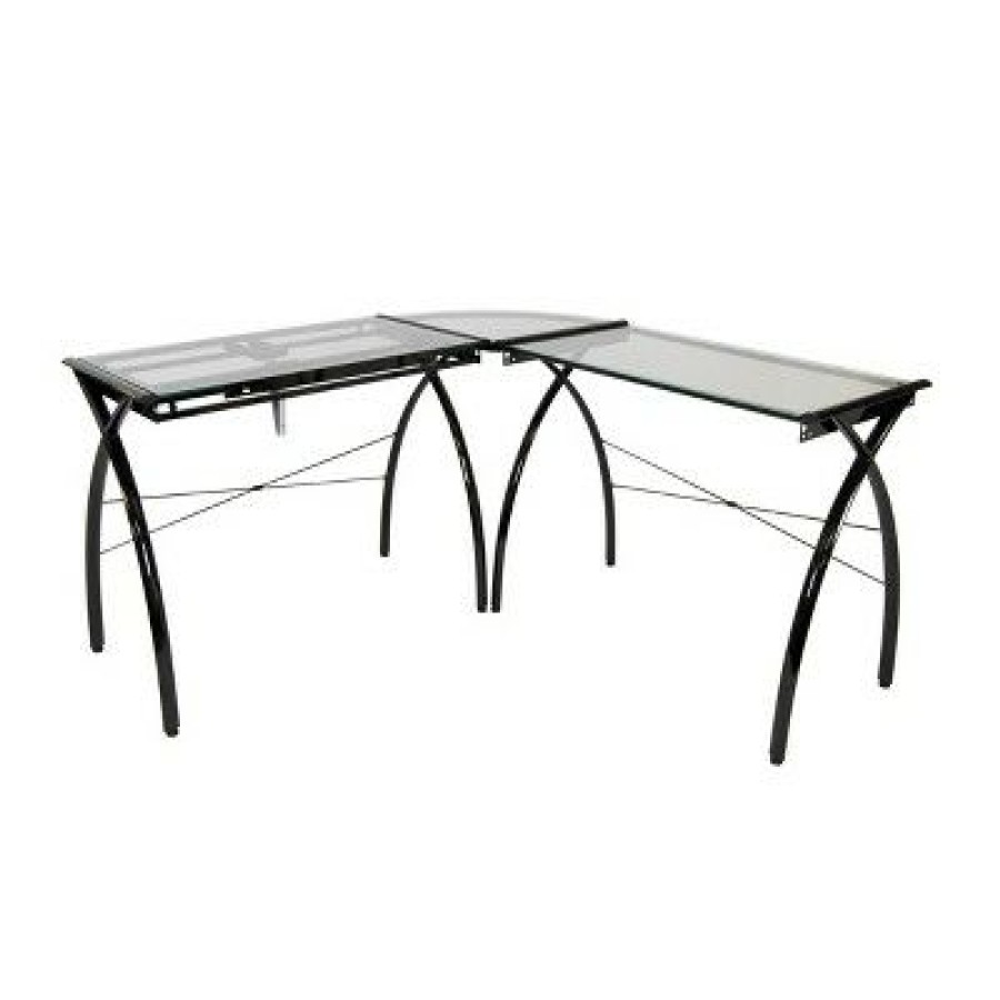 Executive Desks * | Studio Designs Futura L-Shaped Desk With Adjustable Top Black/Clear Glass