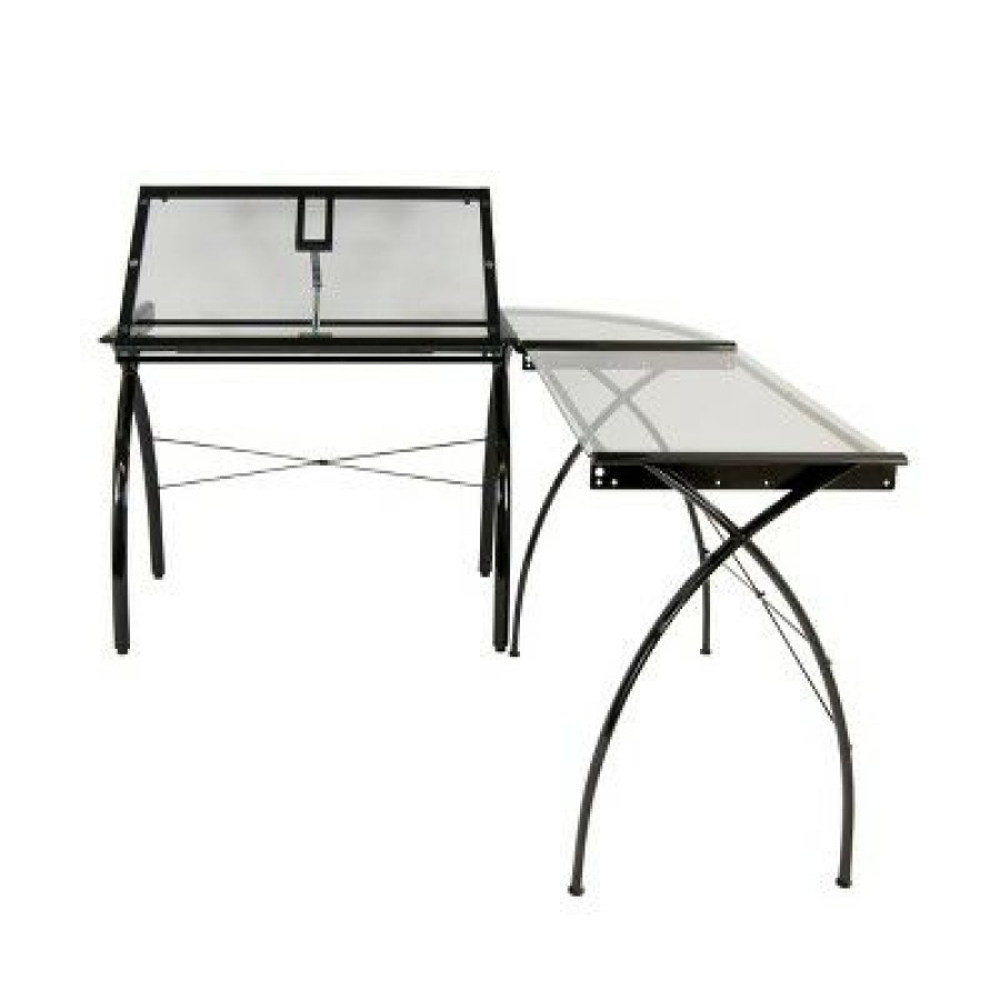 Executive Desks * | Studio Designs Futura L-Shaped Desk With Adjustable Top Black/Clear Glass