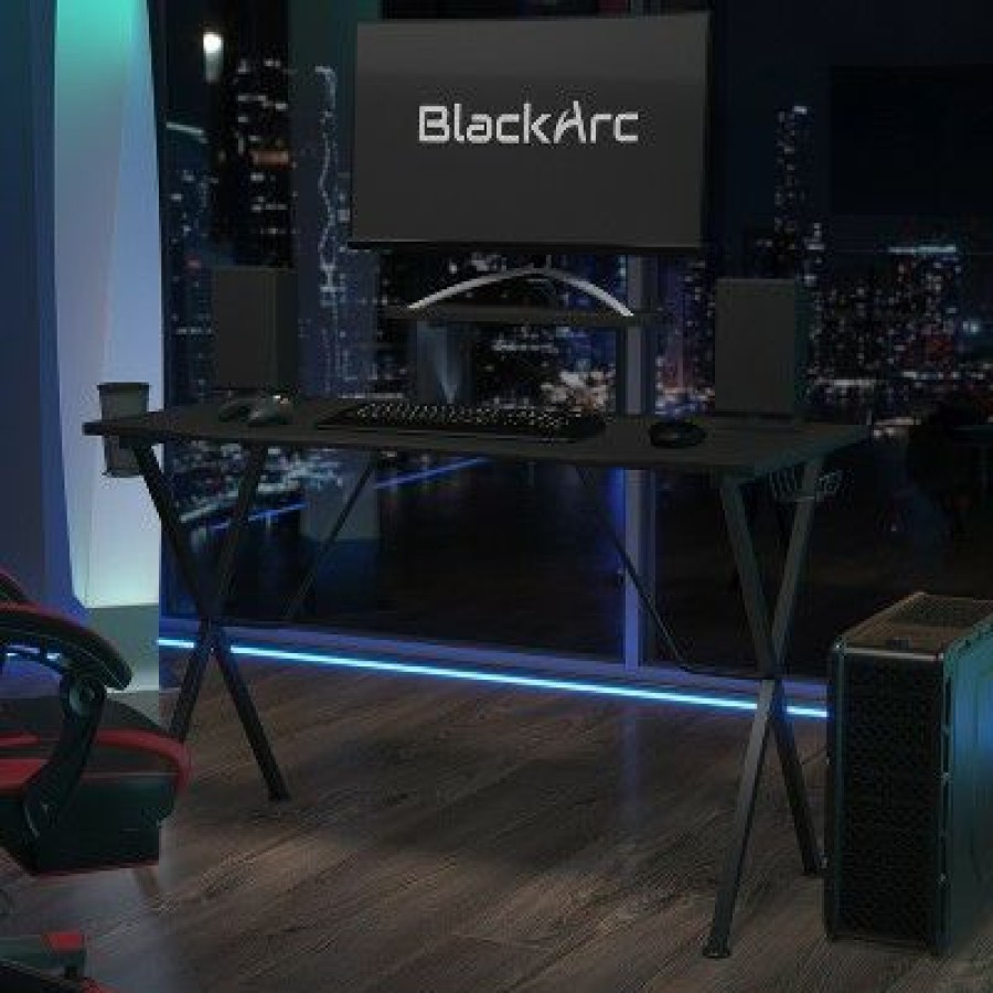 Computer Desks * | Arc Gaming Desk With Laminate Top And Steel Frame Detachable Cupholder, Headphone Hook & Smartphone/Monitor Stand