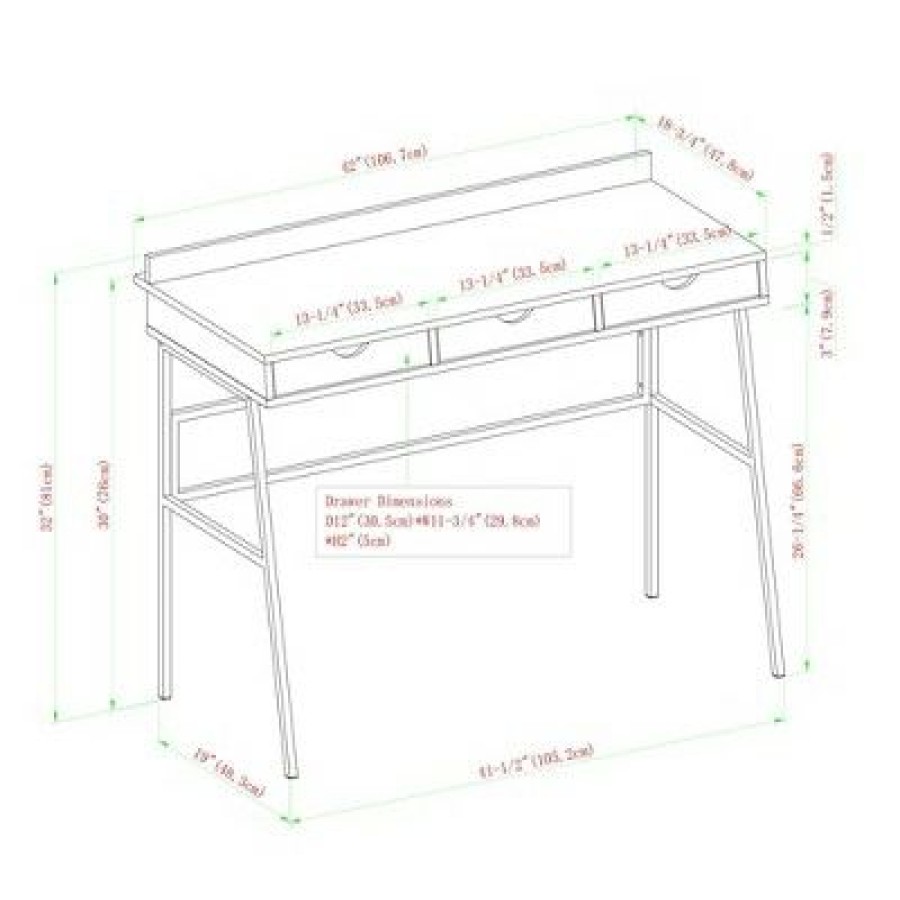 Executive Desks * | 3 Drawer Angled Writing Desk With Cord Management Slots Saracina Home