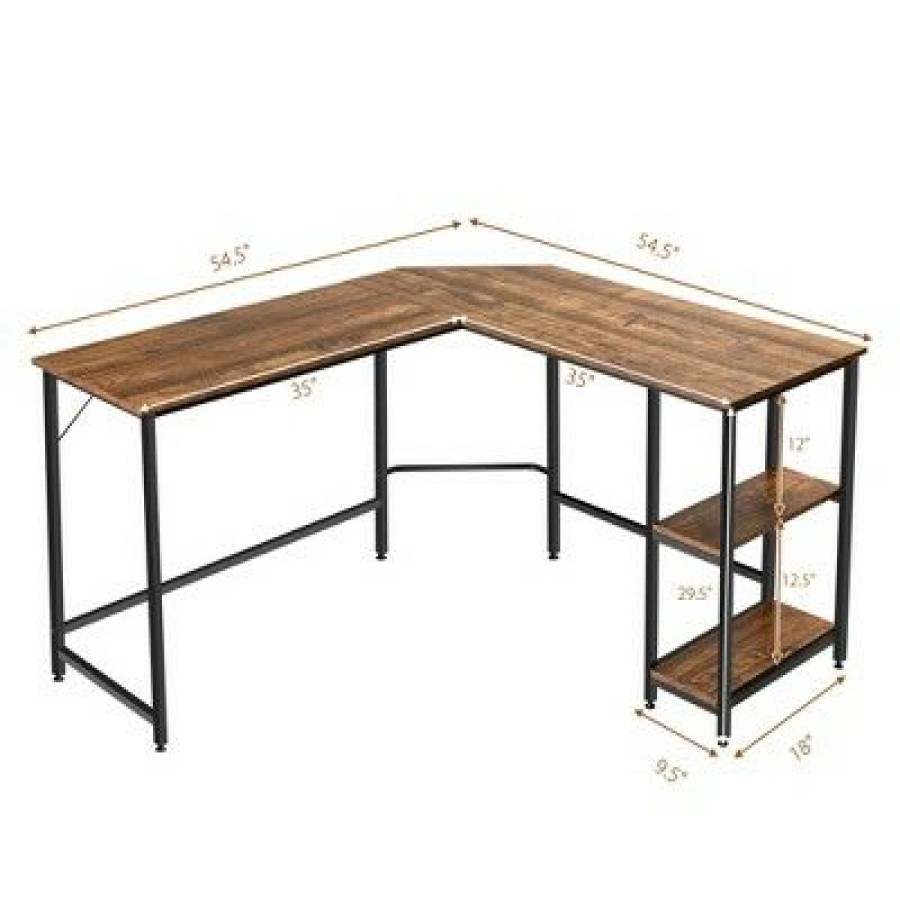 Executive Desks * | Costway L Shaped Corner Computer Desk Home Office Workstation W/ Storage Shelves