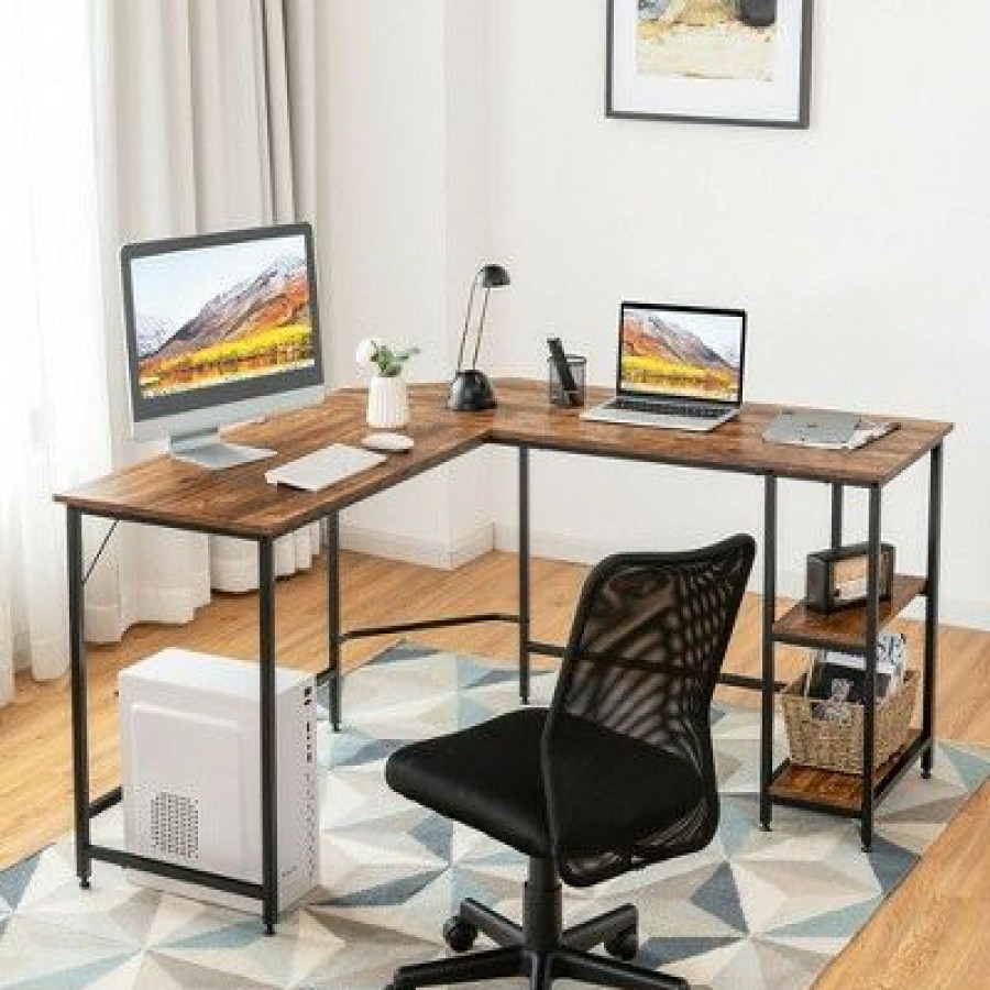 Executive Desks * | Costway L Shaped Corner Computer Desk Home Office Workstation W/ Storage Shelves