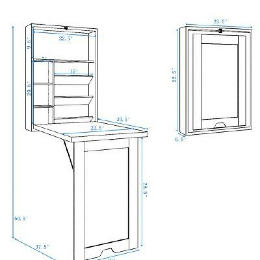 Executive Desks * | Costway Wall Mounted Fold-Out Convertible Floating Desk Space Saver Writing Table White