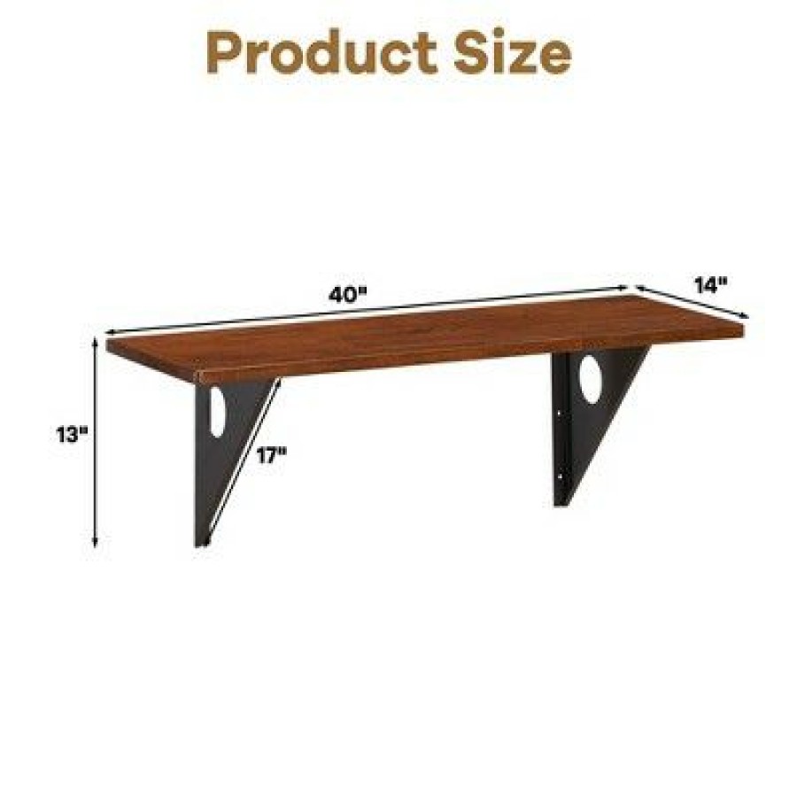 Executive Desks * | Costway 40"X14" Wall-Mounted Desk Rubber Wood Dining Table Space Saving