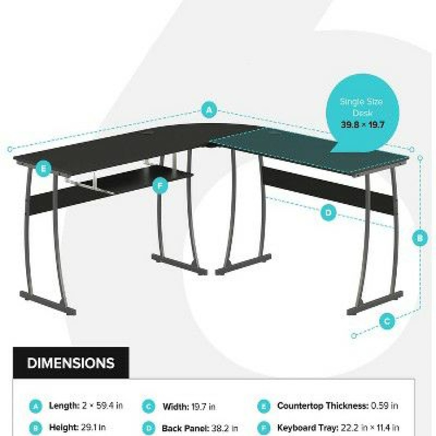 Executive Desks * | Rif6 L Shaped Modern Computer Home Office Gaming Desk With Keyboard Tray And Cable Management, Easy Assembly, Black