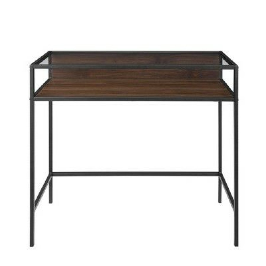 Executive Desks * | 35 Metal & Wood Compact Desk With Glass Saracina Home