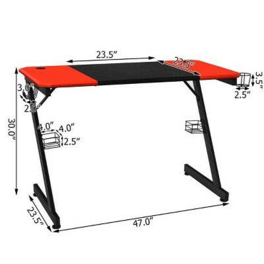 Computer Desks * | Costway 47 Inch Gaming Desk Z Shape Computer Desk W/ Storage For Cup Headphone Speaker