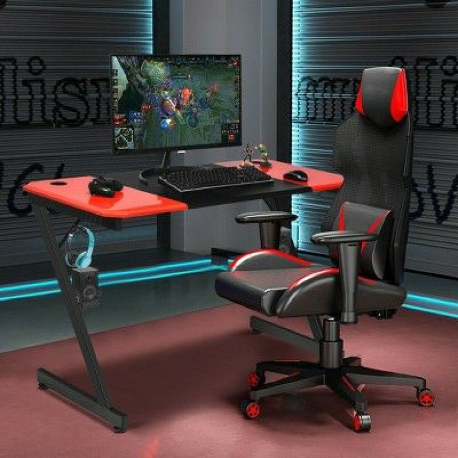 Computer Desks * | Costway 47 Inch Gaming Desk Z Shape Computer Desk W/ Storage For Cup Headphone Speaker