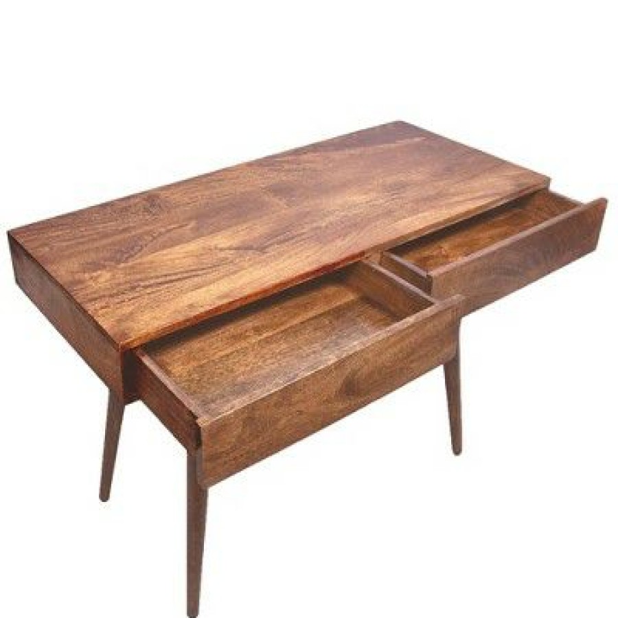 Executive Desks * | Wooden Writing Desk With Two Drawers And Tape Legs Brown The Urban Port