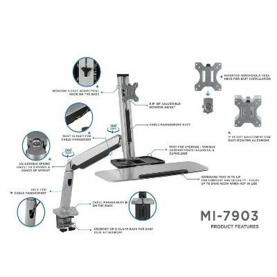 Executive Desks * | Mount-It! 20 Height Adjustable Standing Desk Mount Silver (Mi-7903)