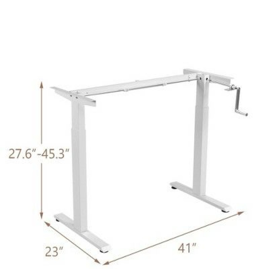 Executive Desks * | Costway Hand Crank Sit To Stand Desk Frame Height Adjustable Standing Base White