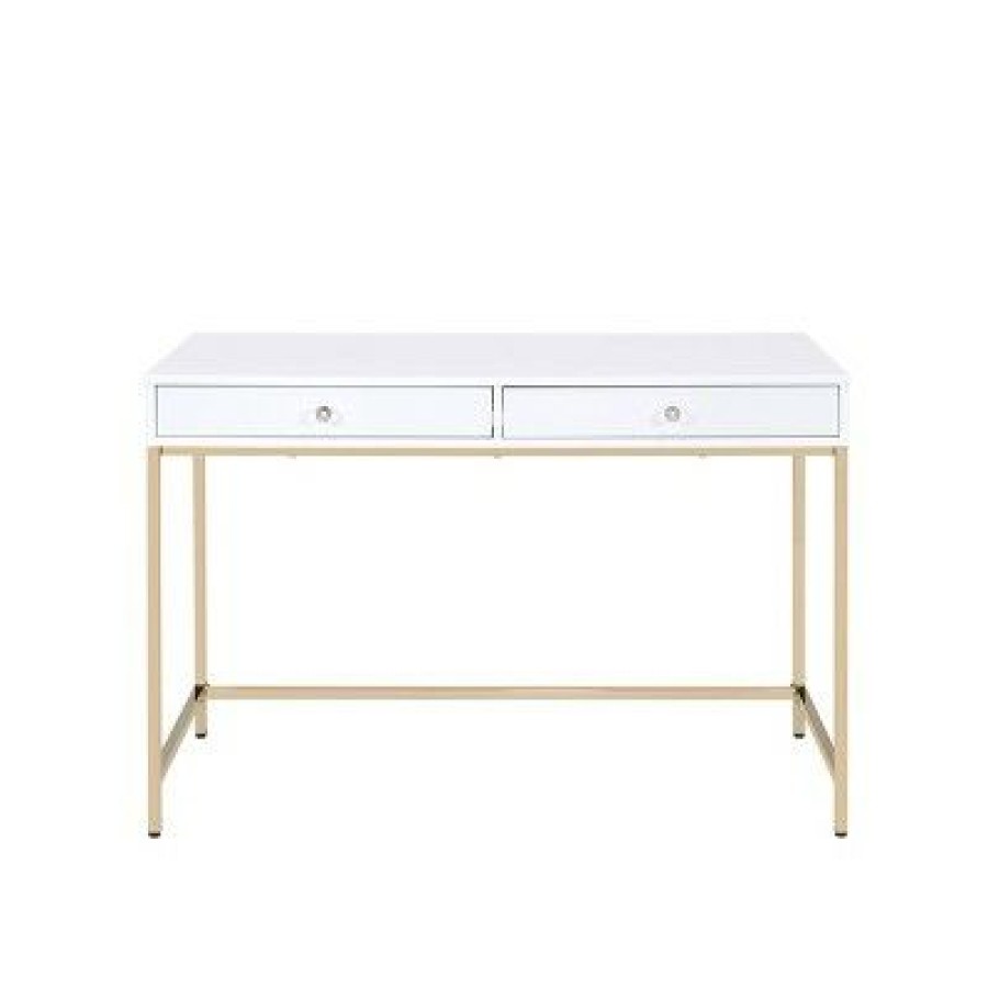 Executive Desks * | Ottey Desk White High Gloss/Gold Acme Furniture