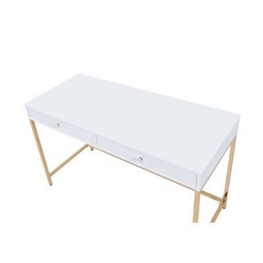 Executive Desks * | Ottey Desk White High Gloss/Gold Acme Furniture