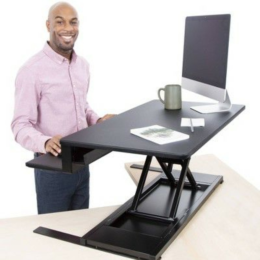 Executive Desks * | Flexpro Premier Electric Standing Desk Converter 36 Sit To Stand Workstation Black Stand Steady