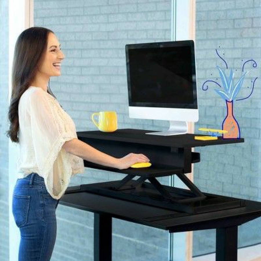 Executive Desks * | Flexpro Premier Electric Standing Desk Converter 36 Sit To Stand Workstation Black Stand Steady