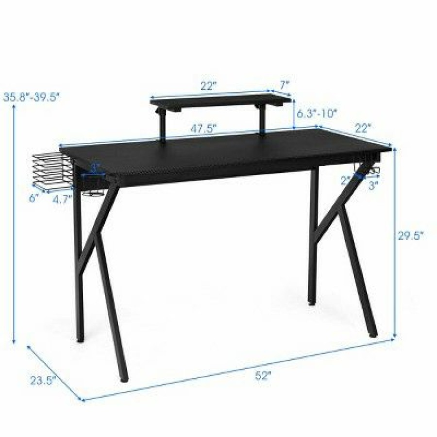 Computer Desks * | Costway Gaming Desk Computer Desk Pc Table Workstation With Cup Holder & Headphone Hook