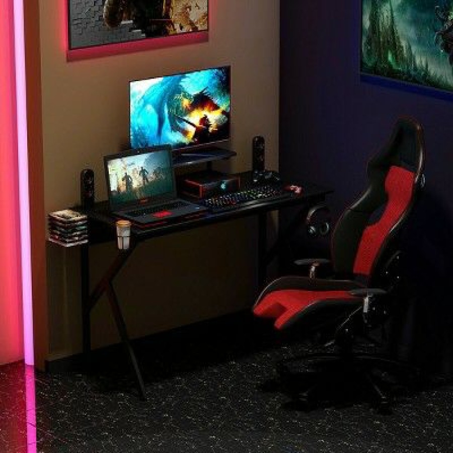 Computer Desks * | Costway Gaming Desk Computer Desk Pc Table Workstation With Cup Holder & Headphone Hook