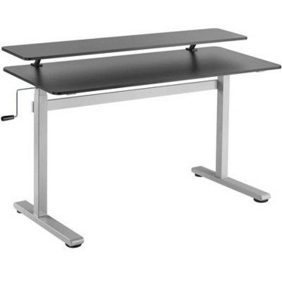 Executive Desks * | Tranzendesk Standing Desk With Clamp-On Shelf 55 Sit To Stand Workstation With 55" Monitor Stand Black With Silver Legs Stand Steady