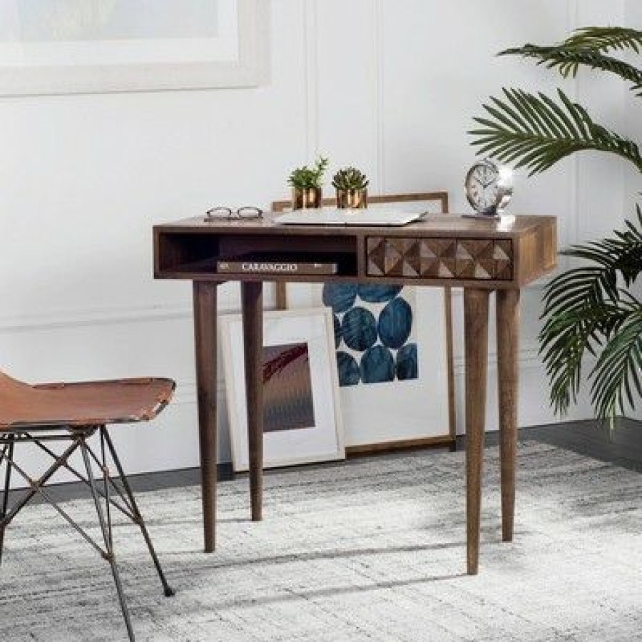 Executive Desks * | Zinnia Desk Walnut Safavieh