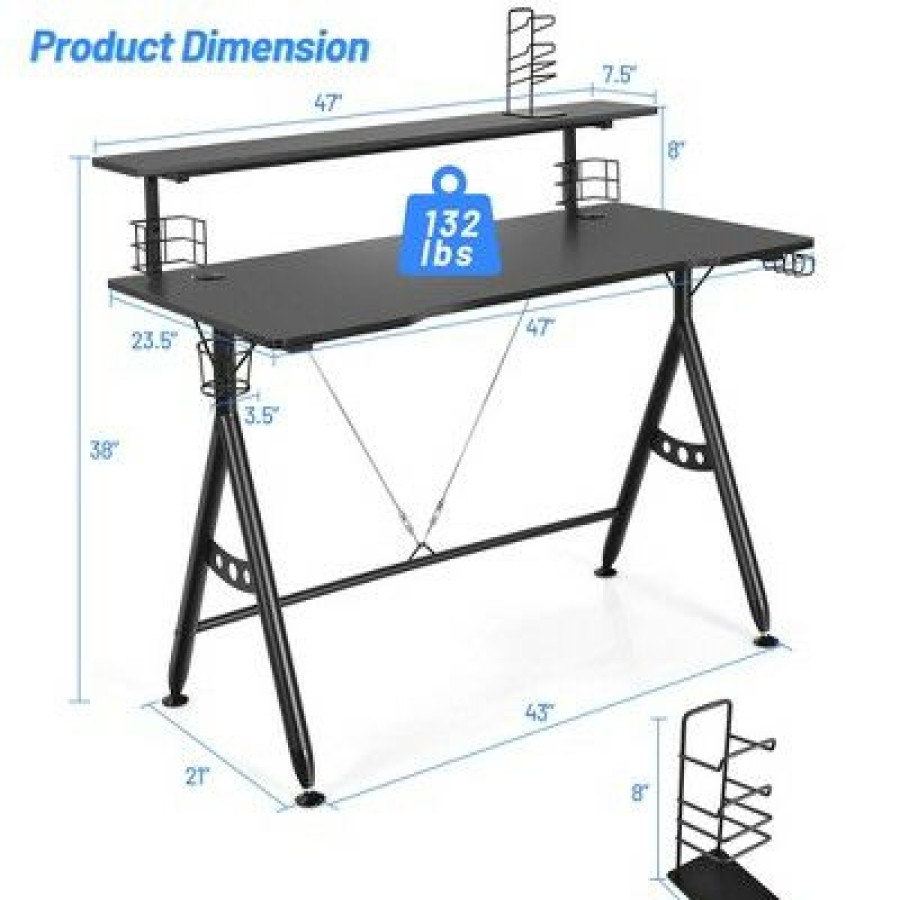 Computer Desks * | Costway Gaming Desk Home Office Computer Table E-Sports W/Monitor Shelf & Cup Holder