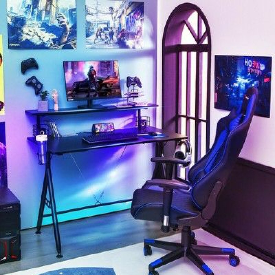 Computer Desks * | Costway Gaming Desk Home Office Computer Table E-Sports W/Monitor Shelf & Cup Holder