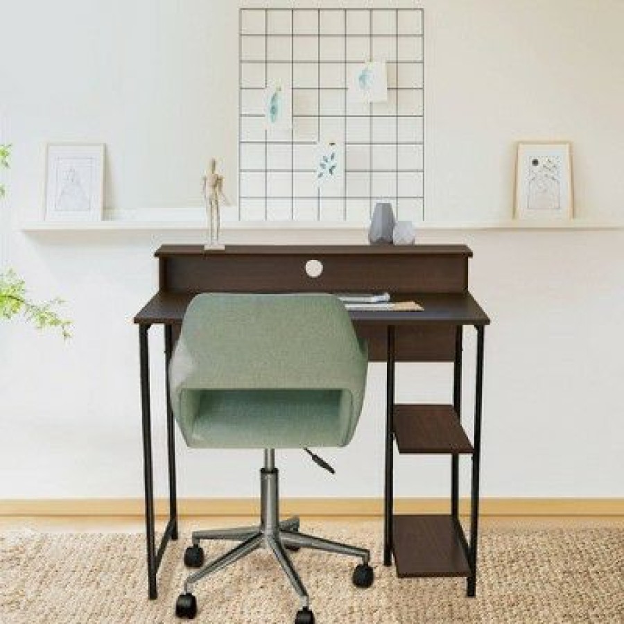 Executive Desks * | 35" Wooden Home Office Computer Desk With Metal Base And Storage Natural/Black Teamson Home