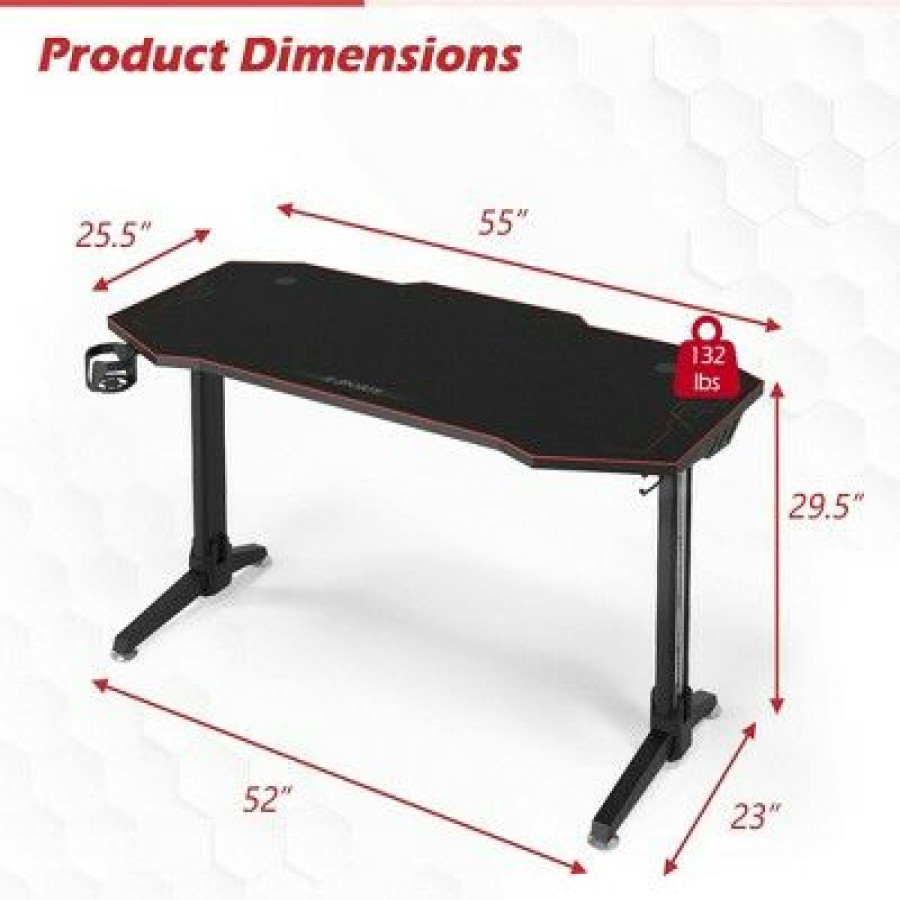 Computer Desks * | Costway 55" Gaming Desk T-Shaped Computer Desk W/ Full Mouse Pad & Led Lights