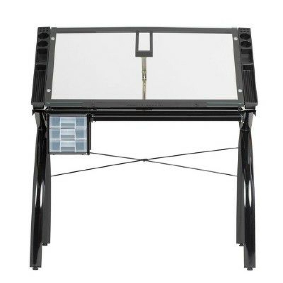 Drafting Tables * | Canvas & Color Adjustable Craft Station Black/Clear Glass Studio Designs