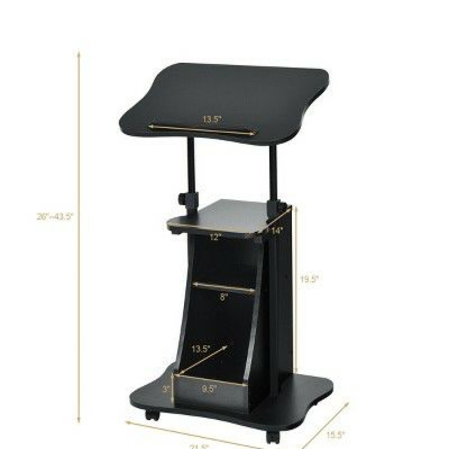 Executive Desks * | Costway Sit-To-Stand Laptop Desk Cart Rolling Mobile Height Adjustable W/ Storage Black